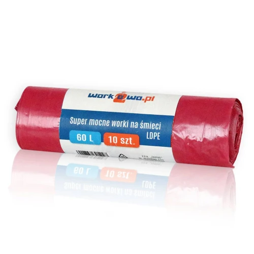 Worki na śmieci (czerwone) 60L 10szt.